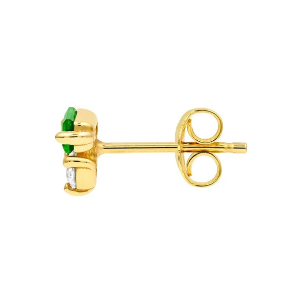 5/8tcw Square Baguette Tsavorite & Round Diamond Earrings