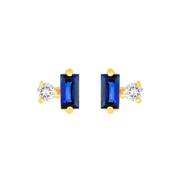 5/8tcw Square Baguette Sapphire & Diamond Stud Earrings