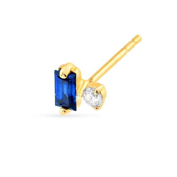 5/8tcw Square Baguette Sapphire & Diamond Stud Earrings