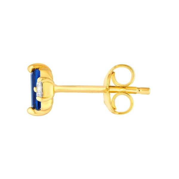 5/8tcw Square Baguette Sapphire & Diamond Stud Earrings
