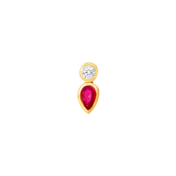 3/8tcw Pear Shape Ruby & Round Diamond Bezel Set Earrings