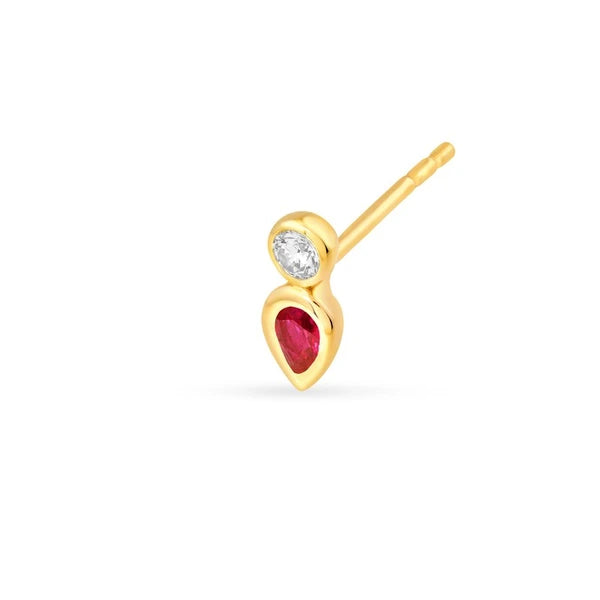 3/8tcw Pear Shape Ruby & Round Diamond Bezel Set Earrings