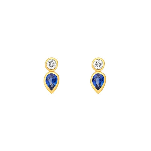 1/2tcw Bezel Set Sapphire & Diamond Stud Earrings