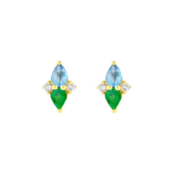 5/8tcw Pear Shape Tsavorite Aquamarine & Diamond Earrings