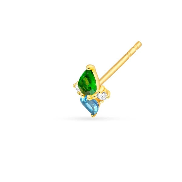 5/8tcw Pear Shape Tsavorite Aquamarine & Diamond Earrings