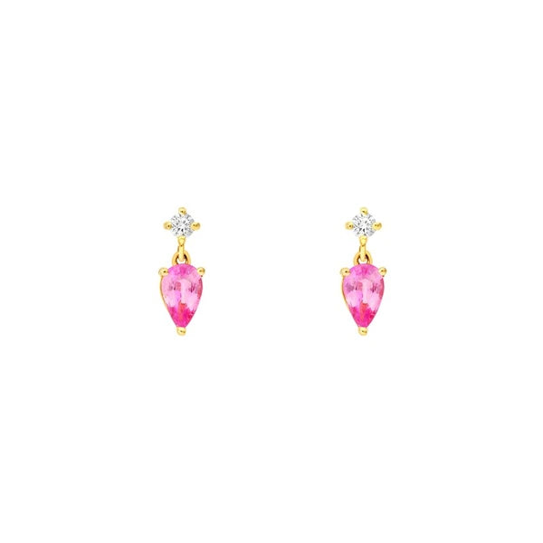 7/8tcw Pear Shape Pink Sapphire & Diamond Stud Earrings