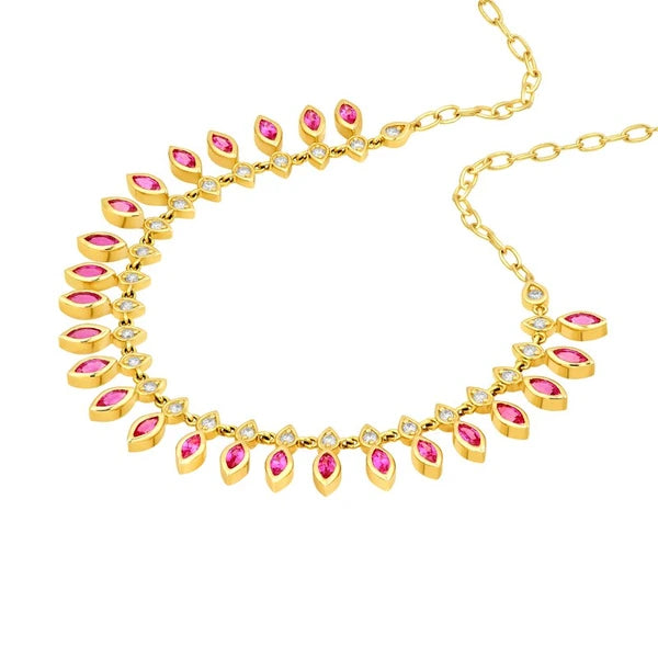 1/2tcw Round Diamond & 2-1/2tcw Marquise Ruby Fan Necklace