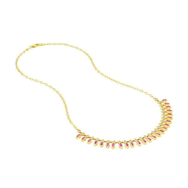 1/2tcw Round Diamond & 2-1/2tcw Marquise Ruby Fan Necklace