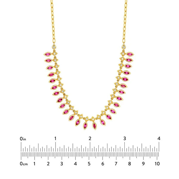 1/2tcw Round Diamond & 2-1/2tcw Marquise Ruby Fan Necklace