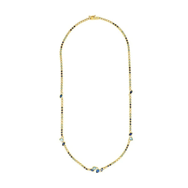 Round Diamond & Ombre Sapphire Tennis Necklace