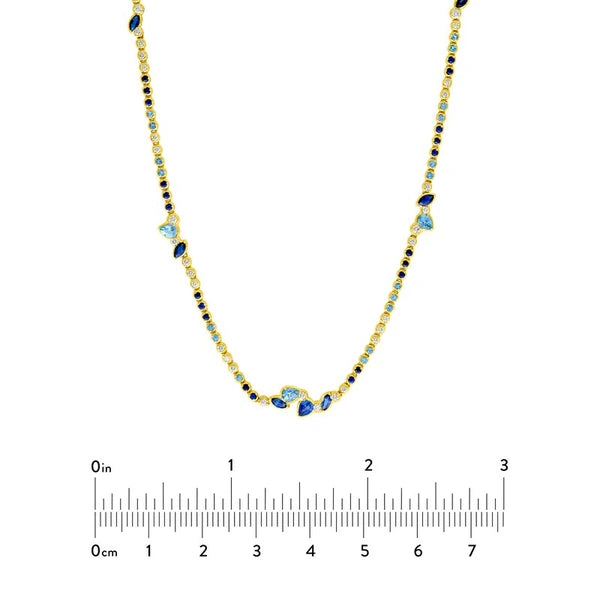 Round Diamond & Ombre Sapphire Tennis Necklace