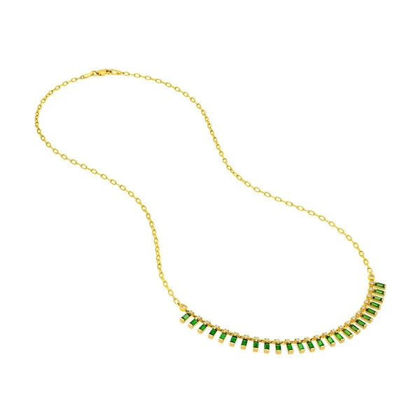 1/2tcw Round Diamond & 3tcw Tsavorite Baguette Fan Necklace
