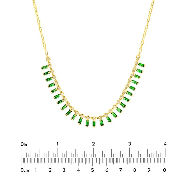 1/2tcw Round Diamond & 3tcw Tsavorite Baguette Fan Necklace