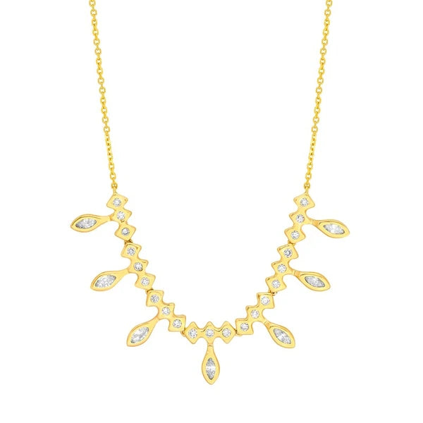 7/8tcw Round and Marquise Diamond Fan Necklace