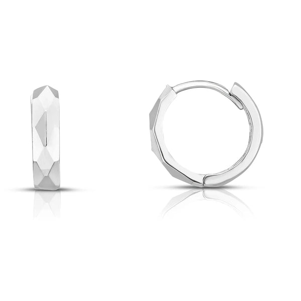 14K Gold Faceted Huggie Earrings