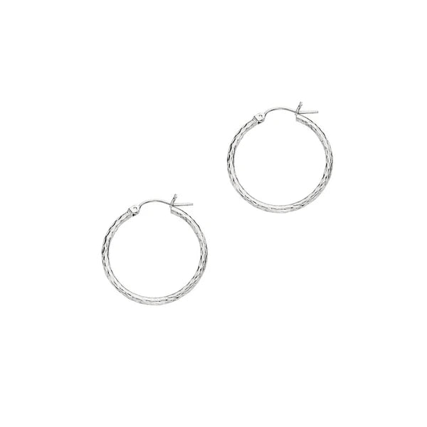 14K Gold 2mm Diamond Cut Hoop Earring