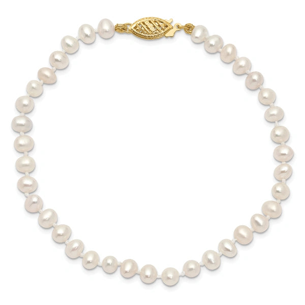 14k White Near Round Freshwater Cultured Pearl Bracelets