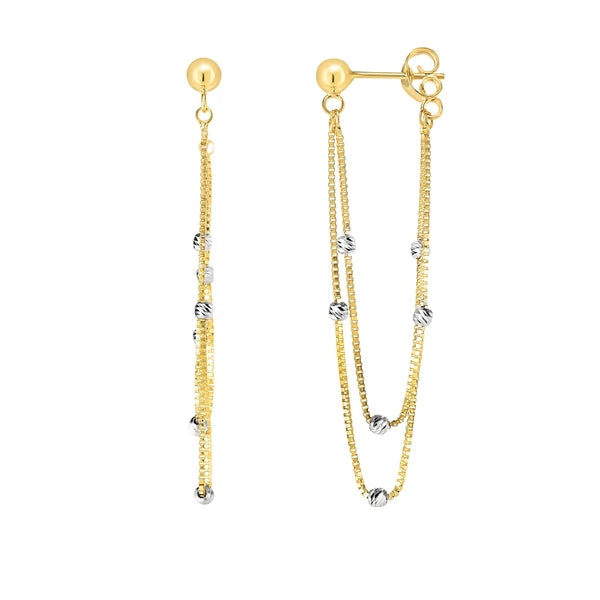 14K Gold Chain &amp; Bead Station Front to Back Drop Earring
