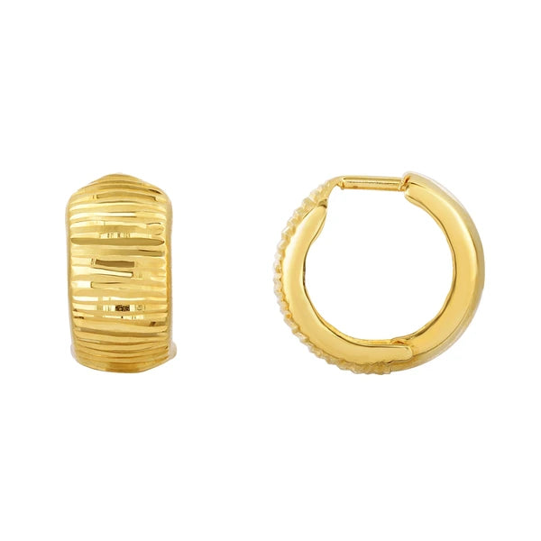 10K Gold Reversible Polished &amp; Diamond Cut Huggie Earring