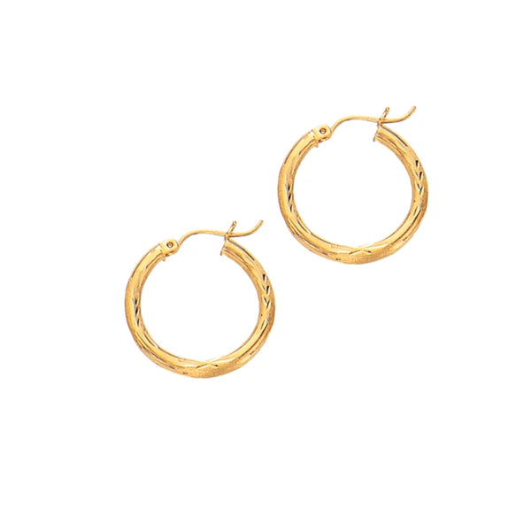 10K Gold 2x15mm Diamond Cut Hoop Earring