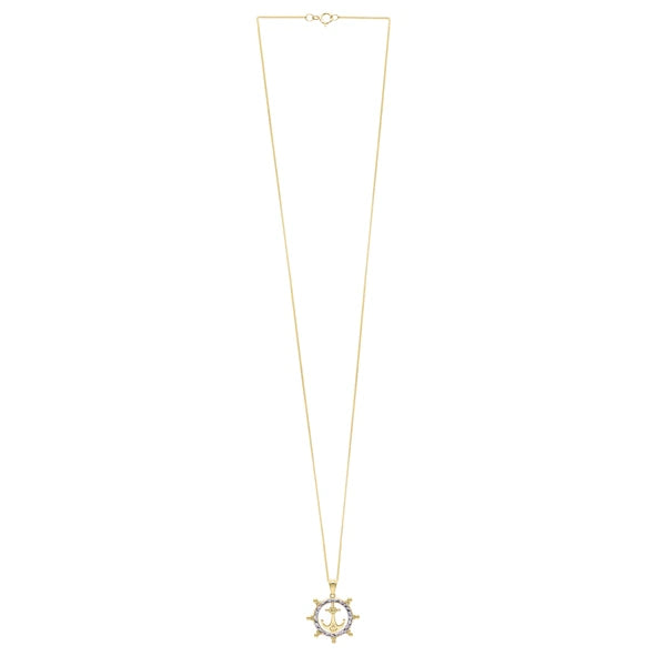 10K Ship's Wheel Anchor Necklace