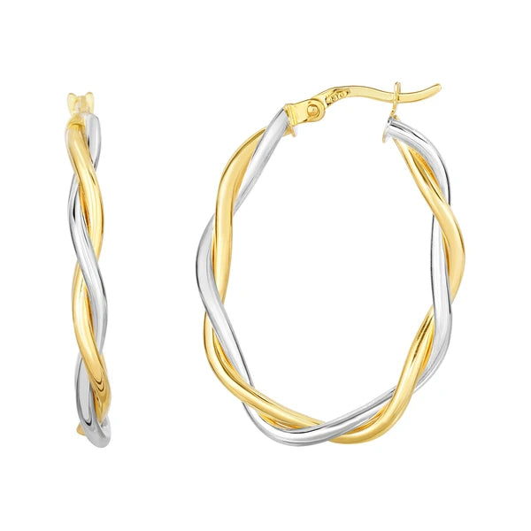10K Gold Oval Polished Twist Hoop Earring
