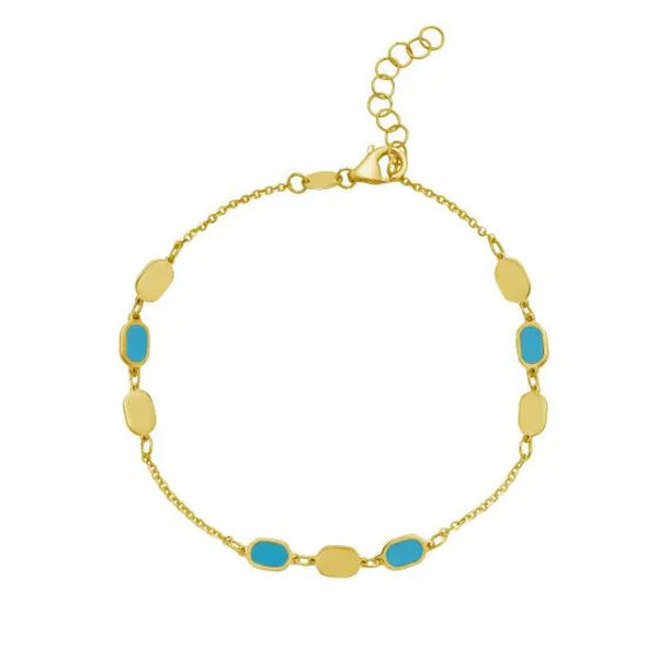 14K Hexagon Turquoise Inlay Links Bracelet