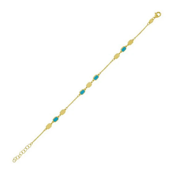 14K Hexagon Turquoise Inlay Links Bracelet
