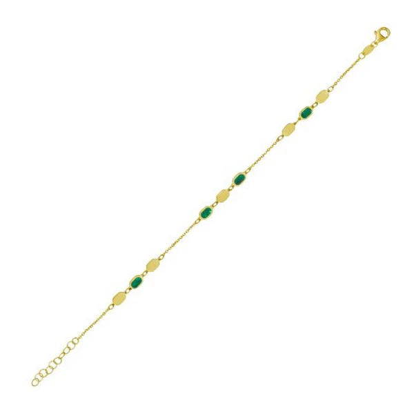 14K Hexagon Malachite Inlay Links Bracelet