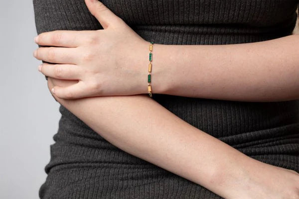 14K Malachite Rectangle Links Bracelet