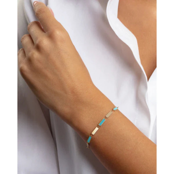 14K Turquoise Rectangle Links Bracelet