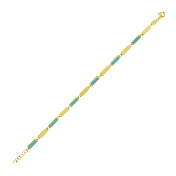 14K Turquoise Rectangle Links Bracelet