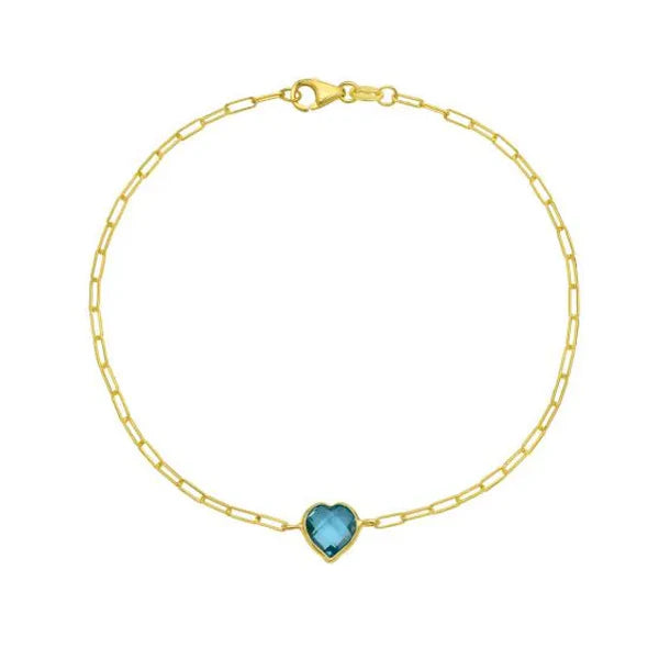 14K Blue Topaz Heart Bracelet