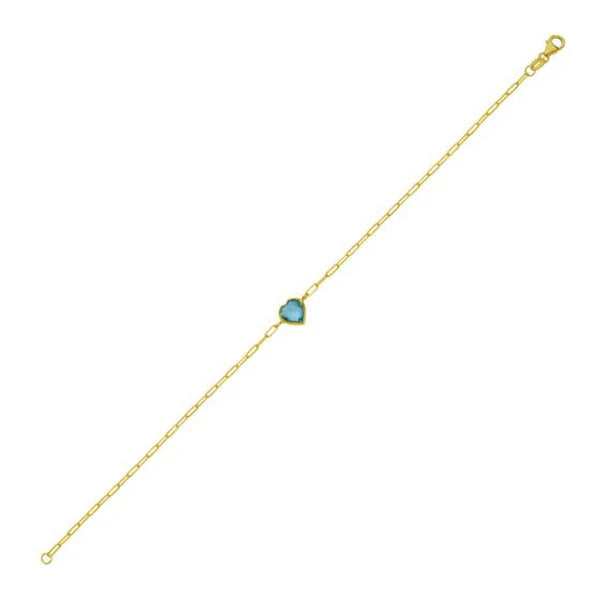 14K Blue Topaz Heart Bracelet