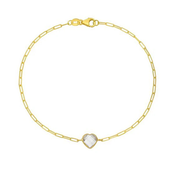 14K White Topaz Heart Bracelet